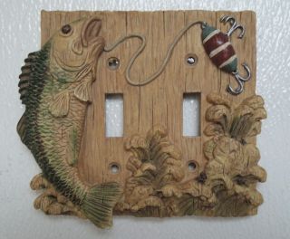 Fishermans Fish & Lure Wall Light Switch Plate Cover For 2 Switches