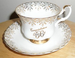 ROYAL ALBERT 50th Anniversary Golden Tea cup and Saucer Set ~ England