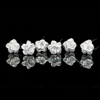 PCS Frosted White Rose Flower Crystal Bridal Wedding Hair Pins