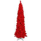  FLOCKED RED PINE TREE ~RED LIGHTS ~PENCIL PRE LIT LIGHTED CHRISTMAS