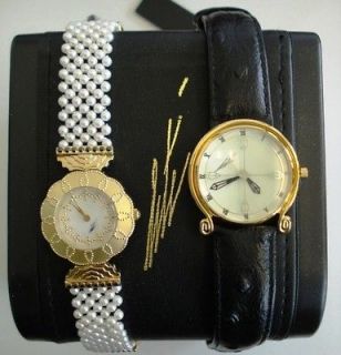   ~ HIS & HERS WATCHES ~ PEARL BAND & BLACK LEATHER REDUCED (NIB