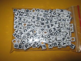   7mm CUBE Alphabet Acrylic Beads BLACK & WHITE Mixed Letters ( 50g