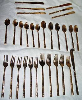   Bronze Bamboo handles 30 piece Set Serving Pieces Spoons Forks 6 Demi