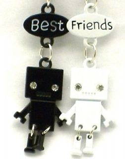   Friend Robot Charm 2 Pendant 2 Necklace Black/White BFF Friendship