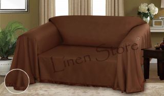 BROWN DIXIE DOBBY WEAVE FURNITURE THROW COVER FANCY FRINGE BORDER 
