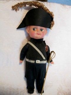 Vtg 1940s Celluloid Napoleon Doll Soldier Hat Plume Sword