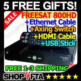 FREESAT HD 800 / 800HD FTA SATELLITE RECEIVER + BONUS (SWICH, CABLES 
