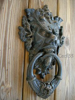   HORNED BACCHUS GREENMAN DEVIL DOOR KNOCKER CAST IRON SHIPS FREE