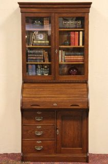 Oak Rolltop Secretary Desk, Bookcase Top