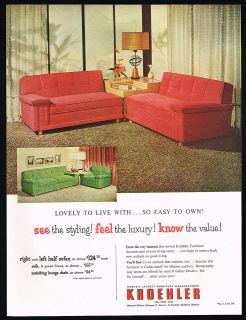 1953 Kroehler Furniture Red Green Sofa Lounge Chair Print Ad