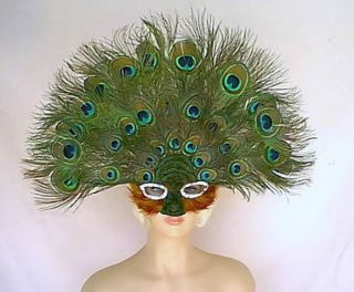 Giant Peacock Feather Face Mask Headpiece Style