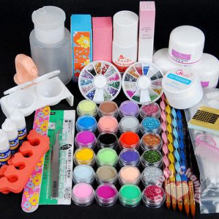   24 Acrylic Powder UV Liquid Nail Art Tip Pens Brush Kits Set 108