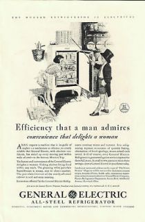 1931 VINTAGE GENERAL ELECTRIC ALL STEEL REFRIGERATOR MAN ADMIRES PRINT 