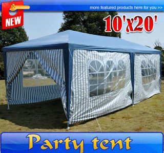   10x20 White Blue Outdoor Gazebo Party Tent Canopy With 6 Side Walls
