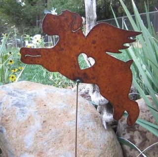 Rusty Finish Metal Schnauzer Dog Angel Memorial Garden Art Yard Stake