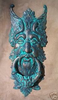 GARGOYLE DOOR KNOCKER cast iron verdigris GREEN MAN