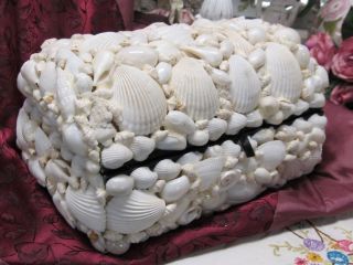 EXQUISITE WHITE SEA SHELL COVERED LIDDED BOX~Shabby~Cot​tage~Chic