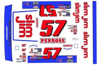 57 Slim Jim PENROSE Chevy 1/43rd Scale Slot Car Decals