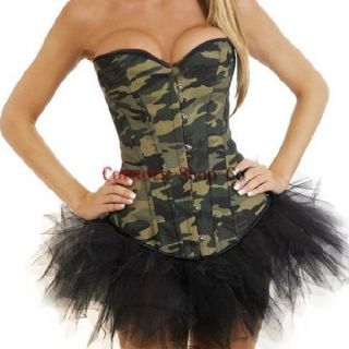   Camo Print Boned Corset Bustier Army Girl Costume & Mini Tutu DRESS