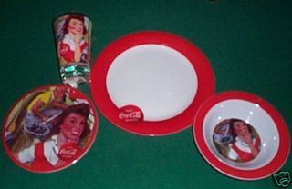 COCA COLA MELMINE 4 PLACE DISH SET VINTAGE GIRL new lowered price