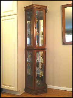 Tall Wood Corner Glassed Cabinet with Shelves