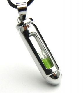 TF777A Green Hour Glass Bullet Stainless Steel Pendant Necklace Punk 