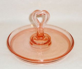 Vintage Collectible Rose Pink Depression Glass Heart Handle Candy Nut 