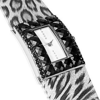 Fashion Plastic Leopard Print Strap Alloy Rectangle Face Lady Watch 