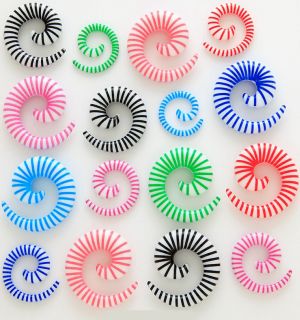 Pair of Striped Acrylic Spiral Tapers/Plugs for Ear Lobes  Bright 