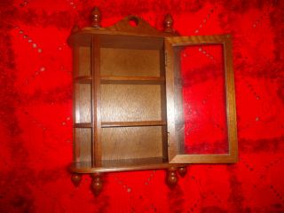 SMALL DISPLAY CABINET WOOD SHELVES&GLASS DOOR,WALL HANGING& FREE 