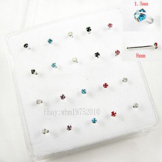   Sterling Silver Mixed Color Crystal Nose Stud Bar Bone Body Piercing