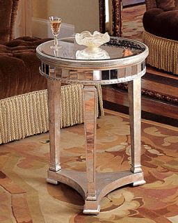   Round Amelie Mirrored Table Side End Table Nightstand HCF12_F01QJ