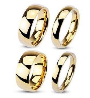   Steel Gold Plated Classic Traditional Wedding Ring 3, 4, 6, 8mm