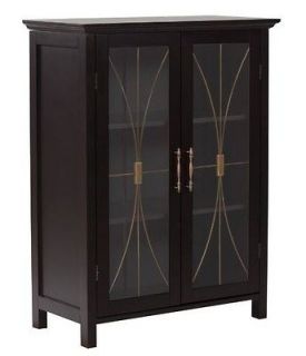   Home Floor Cabinet w 2 Doors Shelves Storage Tempered Glass Espresso
