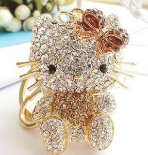 Heart Gold Fashion Hello Kitty Cat Keyring Purse Chain Rhinestone 