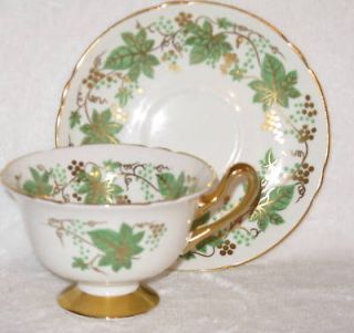 Shelley #13616 Gold Green Vine Coffee Cup/Saucer Set