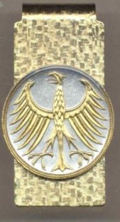German 5 Mark Silver Coin Eagle Money Clip Gold on Silver Coin Jewelry