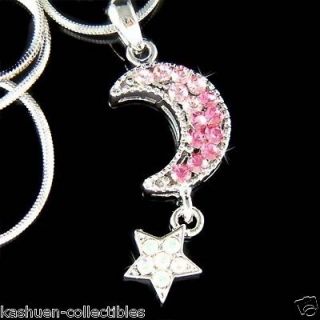   Crystal Dream ~Pink CRESCENT MOON Wish STAR~~ Chain Pendant Necklace