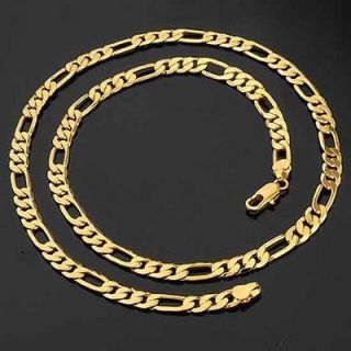 9K Real Yellow Gold Filled Mens Link Necklace chain Figaro 24 x 6mm