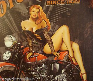 METAL SIGN motor head garage girl vintage bike v twin engine **SHIPS 