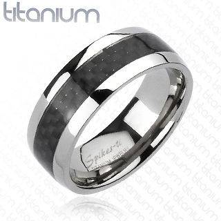 Solid Titanium Black Carbon Fiber Inlay Band Ring Size 9 13 New T74
