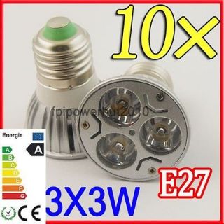 10pcs E27 85v 265v Warm White 9w LED Spot Light Bulbs 3*3w Lamp Globe 