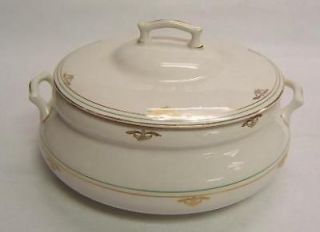 Edwin Knowles China Covered Dish white w/ gold bands