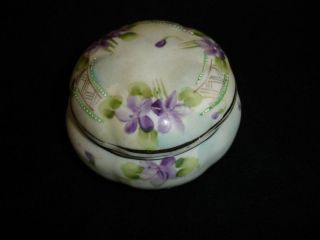 Hand painted Nippon porcelain china powder jar trinket box w lid 