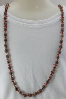   Faux Glass Branch Coral Tortoise Shell Nut Bead Necklace 40 Jewelry