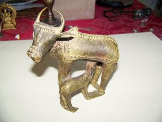 Indian Hindu NAMI Cow Figurine w/Calf, Worn Gilding, Family Altar 
