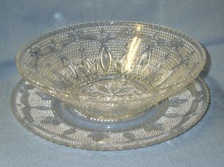 Vintage Pressed Hobnail Glass Serving Punch Bowl & Platter Set Daisy 