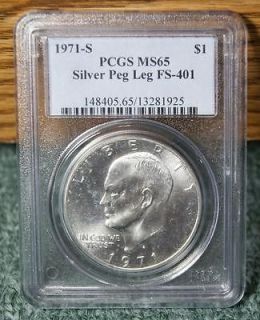 1971 S $1 Eisenhower Dollar (PCGS MS65) Silver Peg Leg FS 401