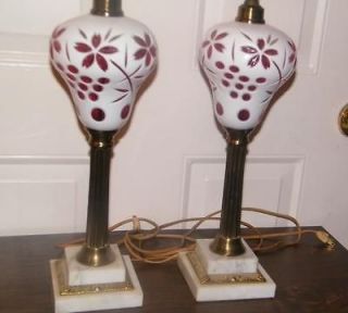 RUBY OPALINE CASED MOSER BOHEMIAN ART CUT GLASS LAMPS