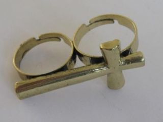 GOLD CROSS DOUBLE FINGER RING (fits two fingers) Adjustable fits small 